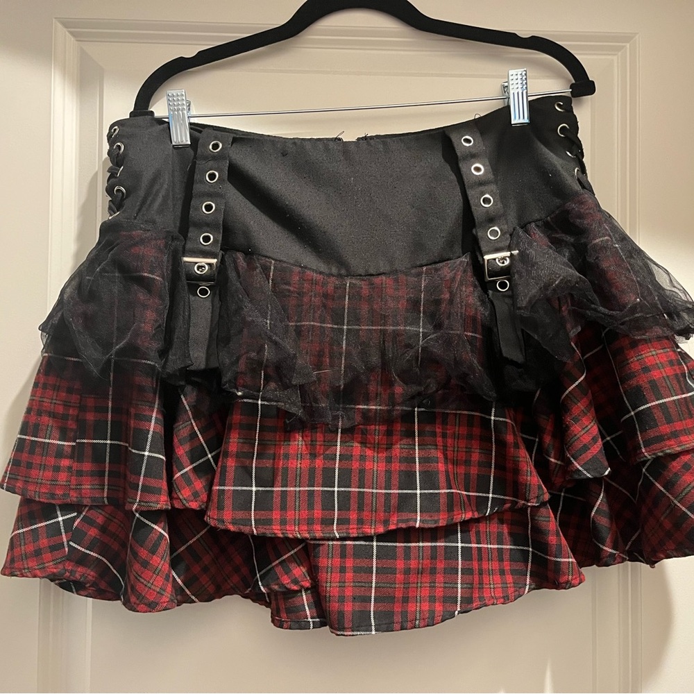 Hot Topic Black and Red Plaid Mini Skirt